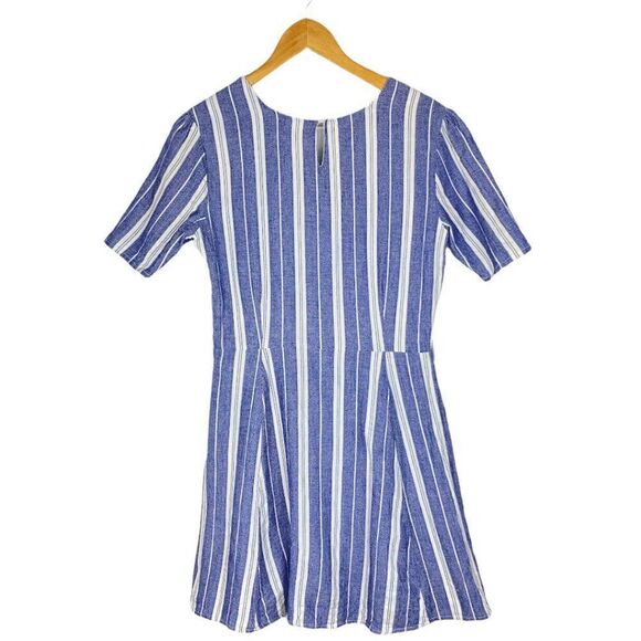 Tularosa women's Blue & White Striped Short Sleeve Fit And Flare Iris Dress US M - Picture 3 of 12